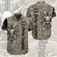 Harley  Davidson Skulls Camo Hawaiian Shirt 3D All Over Printed Best Price S 5XL