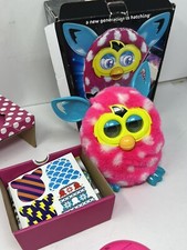 Furby Boom Pink White Polka Dot Blue Ears Hasbro Interactive Talking Toy 2012