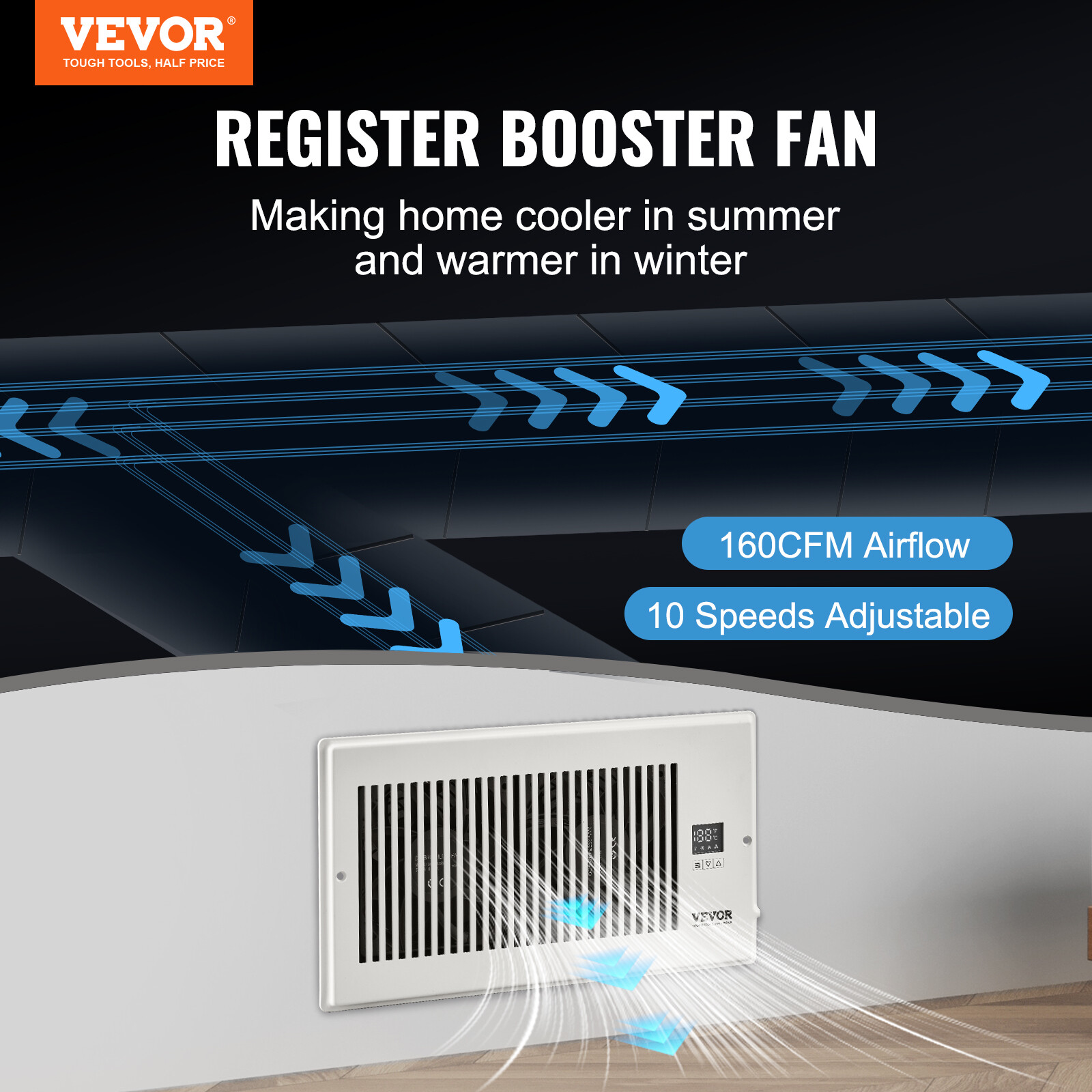 VEVOR Quiet Register Booster Fan Heating / Cooling 6 x 12” Registers