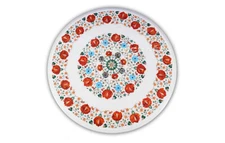 30" Marble round Coffee Table Top Flower design Inlay Work End Table for home