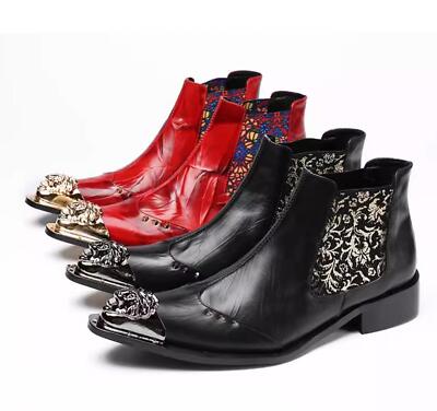 Men's British Fashion Leather Metal Pointed Toe Dress Business Shoes Ankle Boots