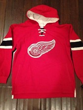 Detroit Red Wings Youth Medium Vintage Fleece Lace Up Hooded Sweatshirt NHL Kid