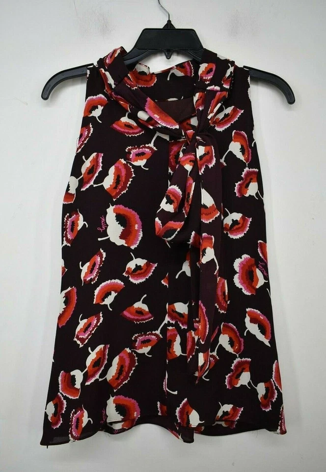 Camiseta sin mangas Milly para mujer multicolor floral con cuello atado sin mangas plisado frontal 4 Foto 2 de 4