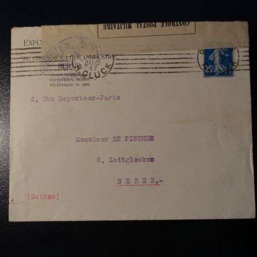 LETTRE CENSURE MILITAIRE N°119 CENSOR COVER CAD R. GLUCK 1917 -> BERNE SUISSE - Bild 1 von 2