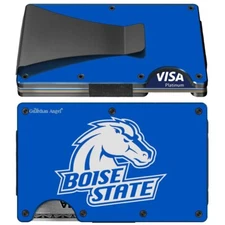 Boise State Broncos Engraved Titanium Blue RFID Blocking Wallet w Clip D7