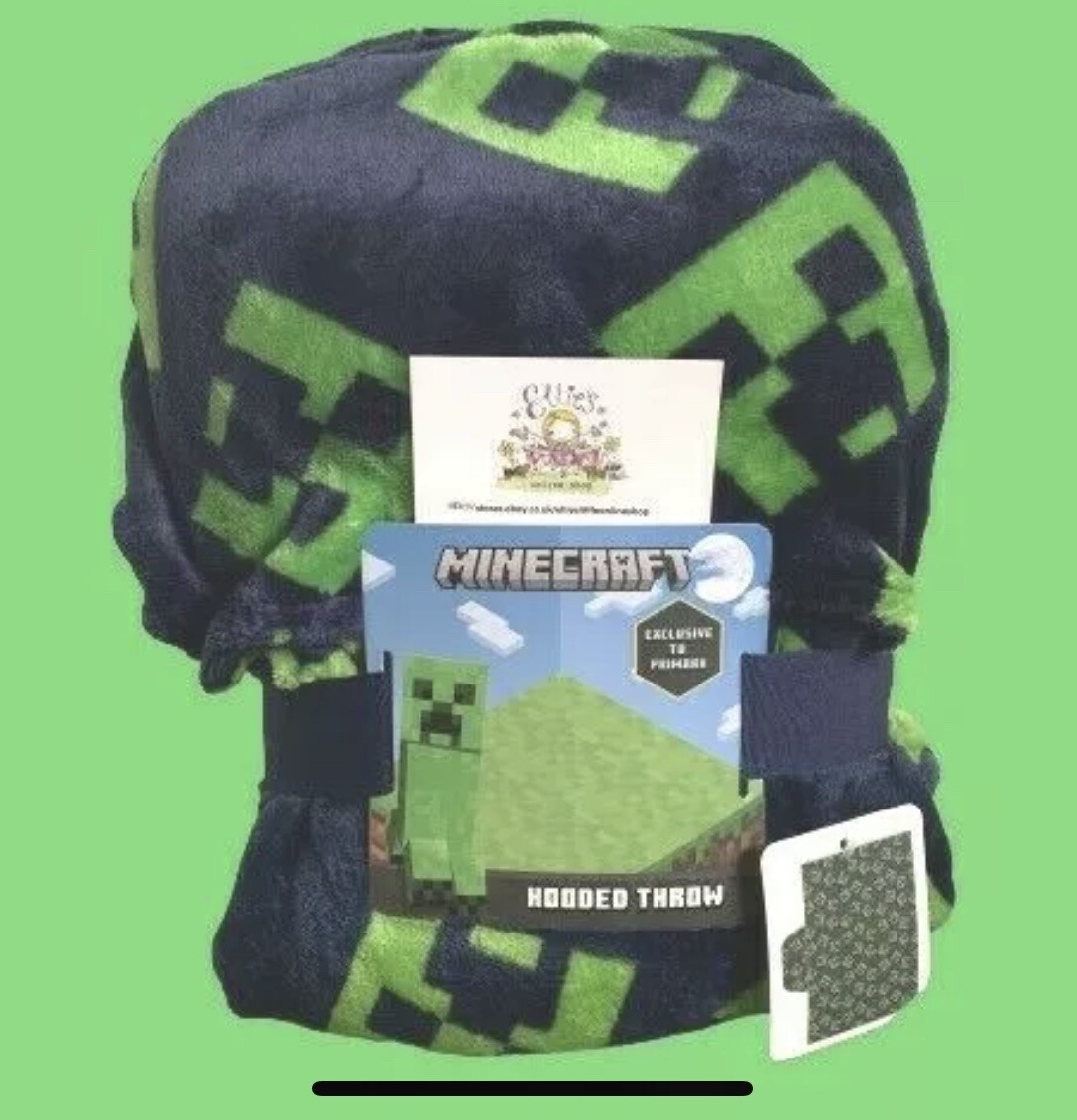 Minecraft Hooded Blanket Throw Fleece Creeper Poncho Primark Boys Gift