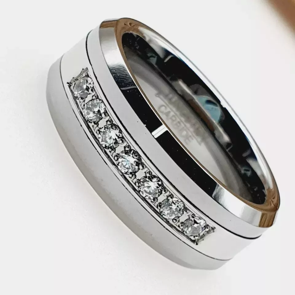 8mm Mens CZ Engagement Ring Cubic Zirconia Center Tungsten Ring Anniversary Ring - Image 4 of 4