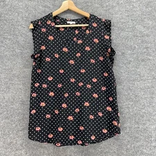Pleione Blouse Women S Small Black Floral Sleeveless Wide Strap Round Neck