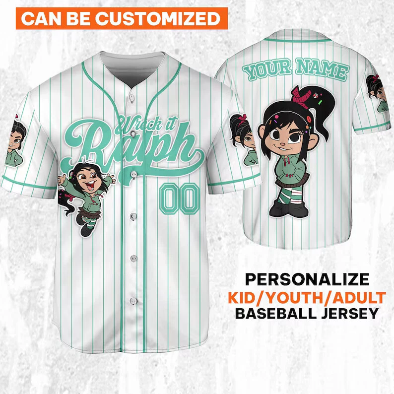 Custom Disney Wreck it Ralph Vanellope Simple Stripe 3D Baseball Jersey Shirt