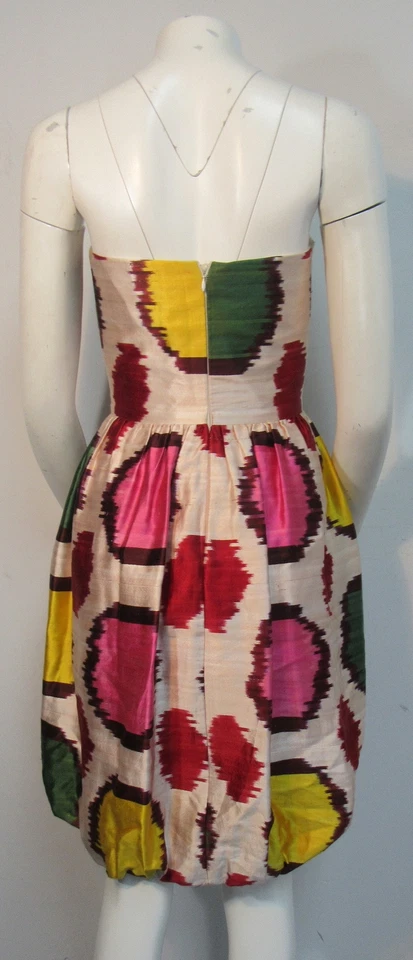 Vestido Oscar De La Renta Primavera 08 Sin Tirantes Mezcla Seda Estampado Circular Burbuja Talla 8 Foto 4 de 4