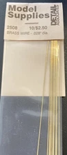 Detail Associates 2508 All Scale Round Brass Wire pkg(4) -- .028" Diameter
