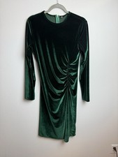 Shein Hunter Green Velour High Neck Fitted Long Sleeve Dress Holiday Sz Large