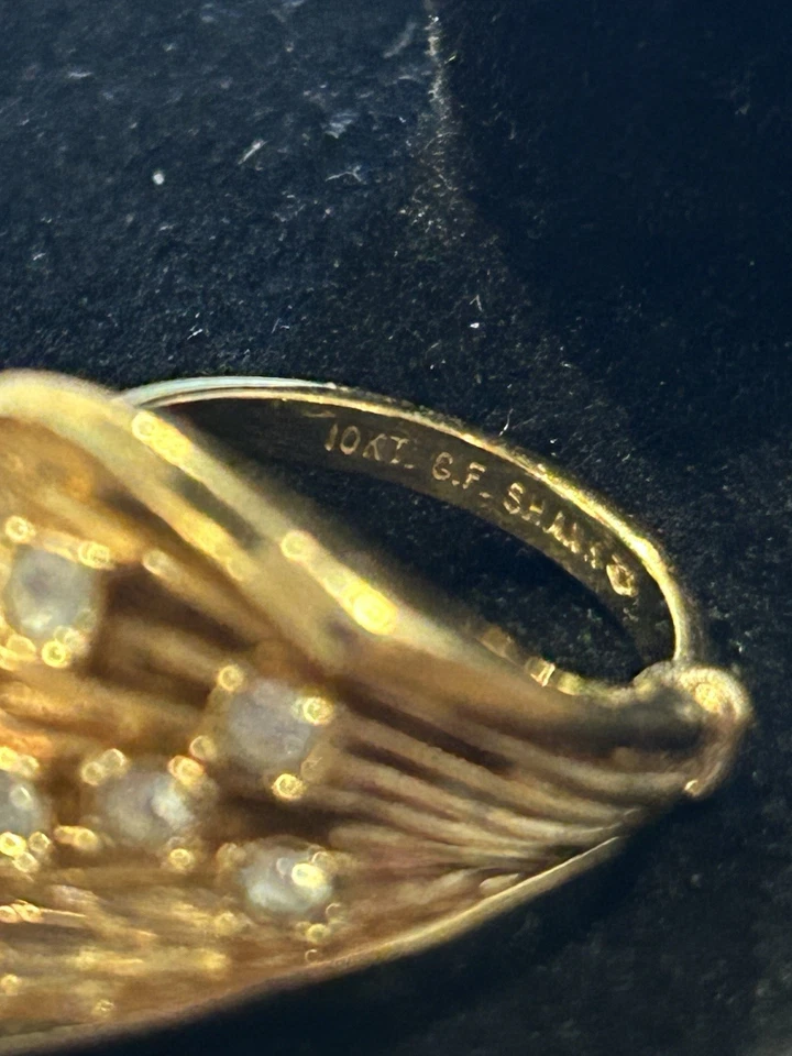 Anillo vintage de oro amarillo con caña de 10 KT GF para mujer Foto 4 de 4