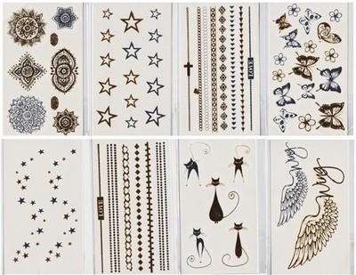 Einmal Tattoo Auswahl aus 13 Tattoos Metall Silber Gold Flash  Body Sticker