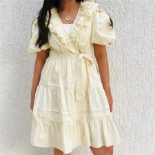 NA-KD Fit & Flare Cotton Wrap Dress with Frills | Summer Dress