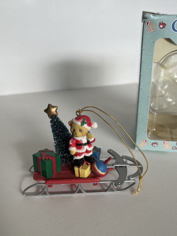 Cherised Teddies Santa on his Sleigh w/tree Ornament