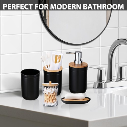 Bathroom Accessories Set 5 Piece Plastic Decor Sets Toothbrush Holder Cup soap - Picture 7 of 9