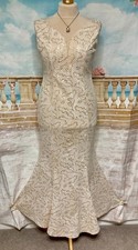 Gatsby Maxi Evening Dress 16 18 Cream Gold Sequin Deco 1920s Fishtail