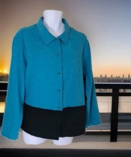 Apparenza Jacket 22W Turquoise Black Faux Suede Button Front 1990s Vintage