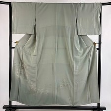 JAPANESE KIMONO TSUKESAGE GREY-GREEN 153cm 5 ft 0 in PURE SILK FF9168