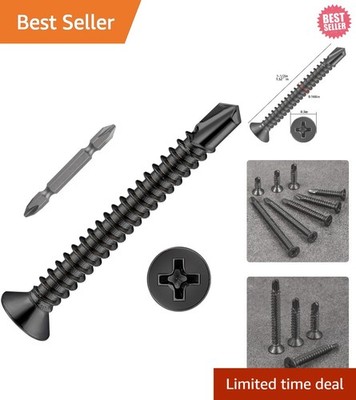 High-Strength Self-Drilling Flat Head Screws - 200 Count Black #8x1-1/2''