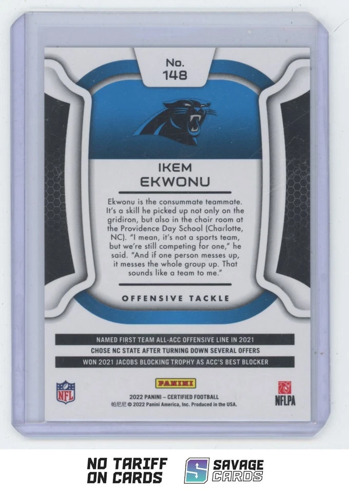 2022 Panini Certified Mirror Ikem Ekwonu RC /399 #148 Carolina Panthers - Image 2 of 3