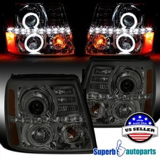 Fits 2002-2006 Cadillac Escalade Halo Smoke Projector Headlights Led Strip 02-06 Fits 2002-2006 Cadillac Escalade Halo Smoke Projector Headlights Led Strip 02-06
