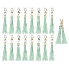 18pcs PU Leather Tassels 5.9" Keychain Charm Swivel for Crafts Light Green