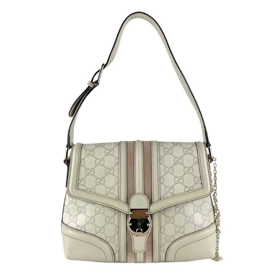 Auth GUCCI Guccissima Shoulder Bag Off White/Pink Beige Leather - z8536