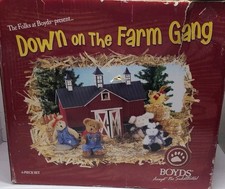 Boyds Bears "Down On The Farm Gang" 6 PC Set Barn And Plush RARE