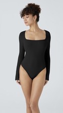Halara Ribbed Knit Square Neck Long Sleeve Skinny Casual Bodysuit Size L