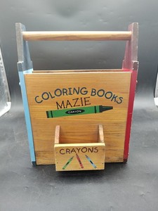 Vintage Wooden Coloring Book / Crayon Holder