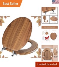 Round Toilet Seat Molded Wood Toilet Seat with Zinc Alloy Hinges, Easy to Ins...