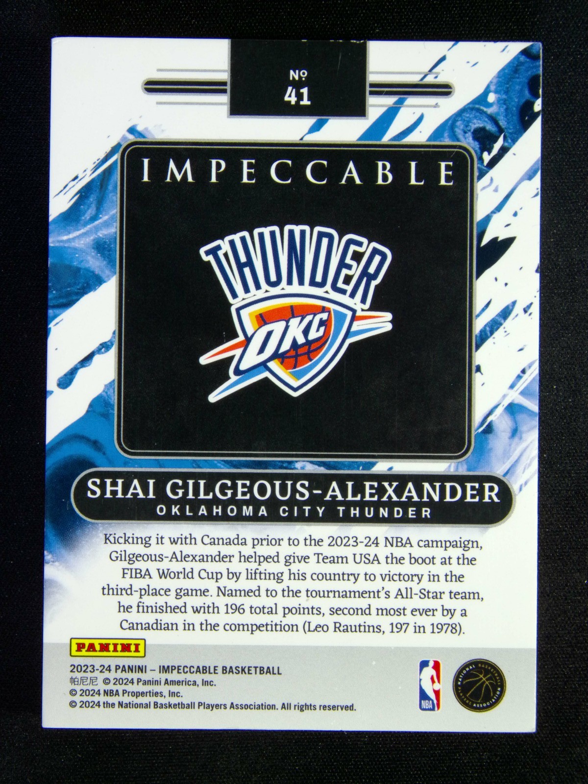 2023-24 Panini Impeccable Shai Gilgeous-Alexander #41 NBA Logoman Silver Bar /20 view 2