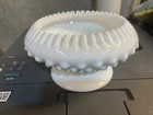 Vintage Fenton White Milk Glass Hobnail  Ribbon Edge Candle Bowl 1954-64
