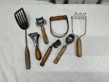 Lot Of 7 Wooden Handle Vintage Kitchen Utensils