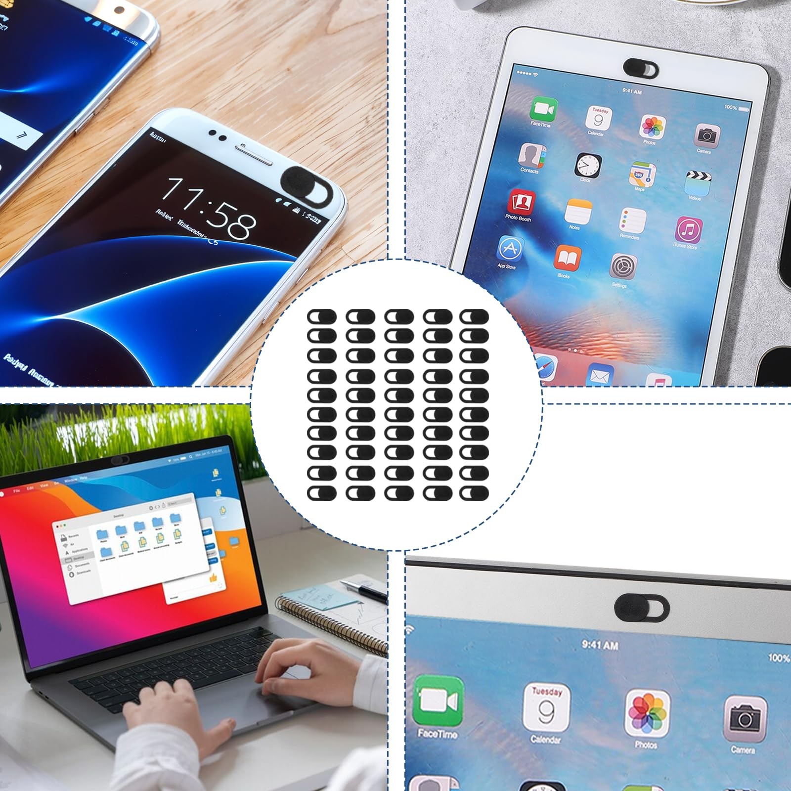 50 Pcs Webcam Cover Slide, 0.023 Inch Ultra-Thin Universal Laptop Black