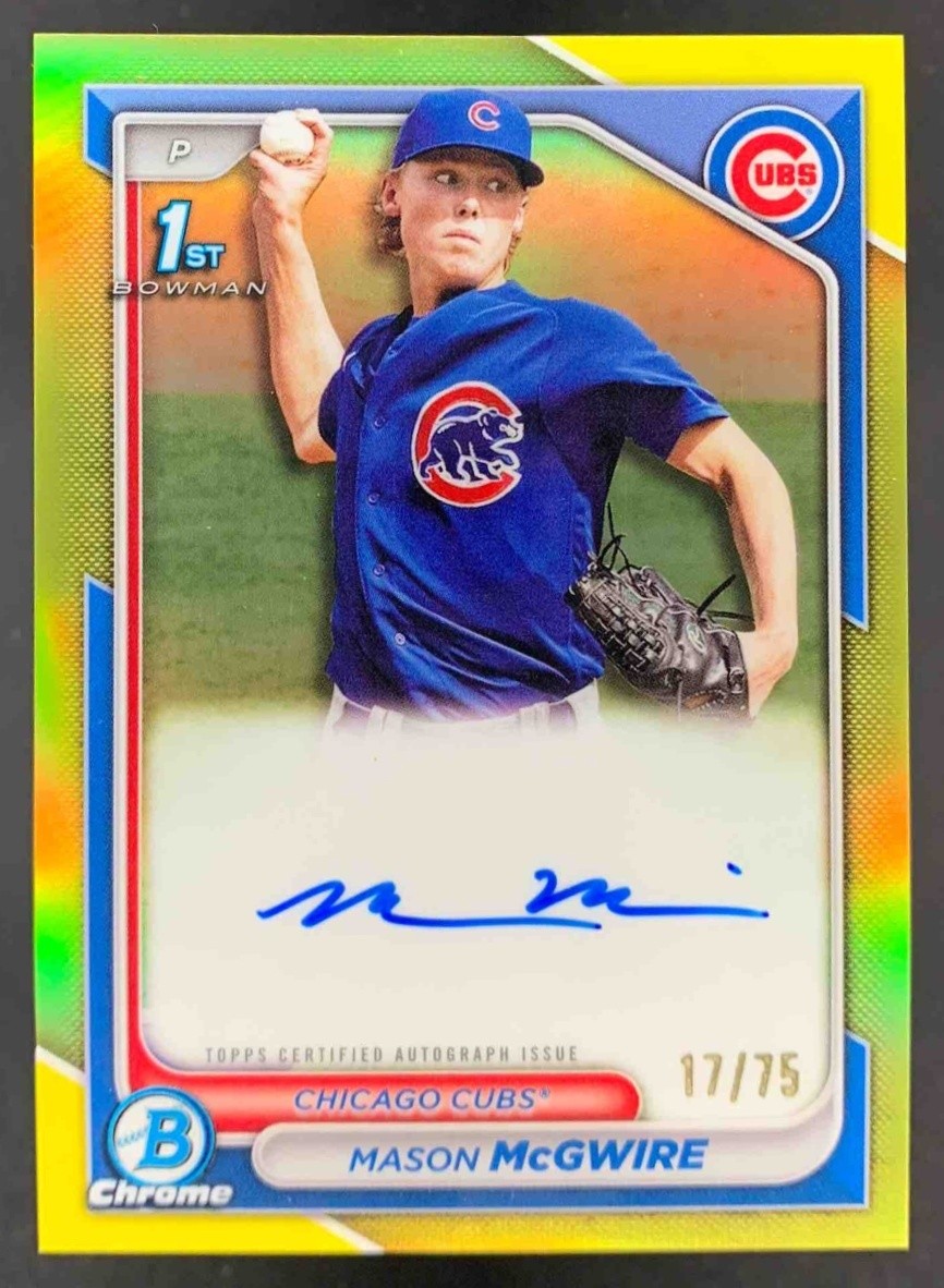 Mason McGwire 2024 Bowman Chrome Auto Yellow Refractor 1st Prospect Cubs /75