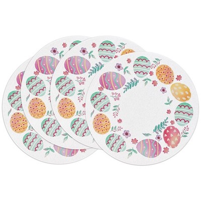 Round Easter Eggs Placemats Set of 4, Spring Floral Seasonal Washable Linen T...