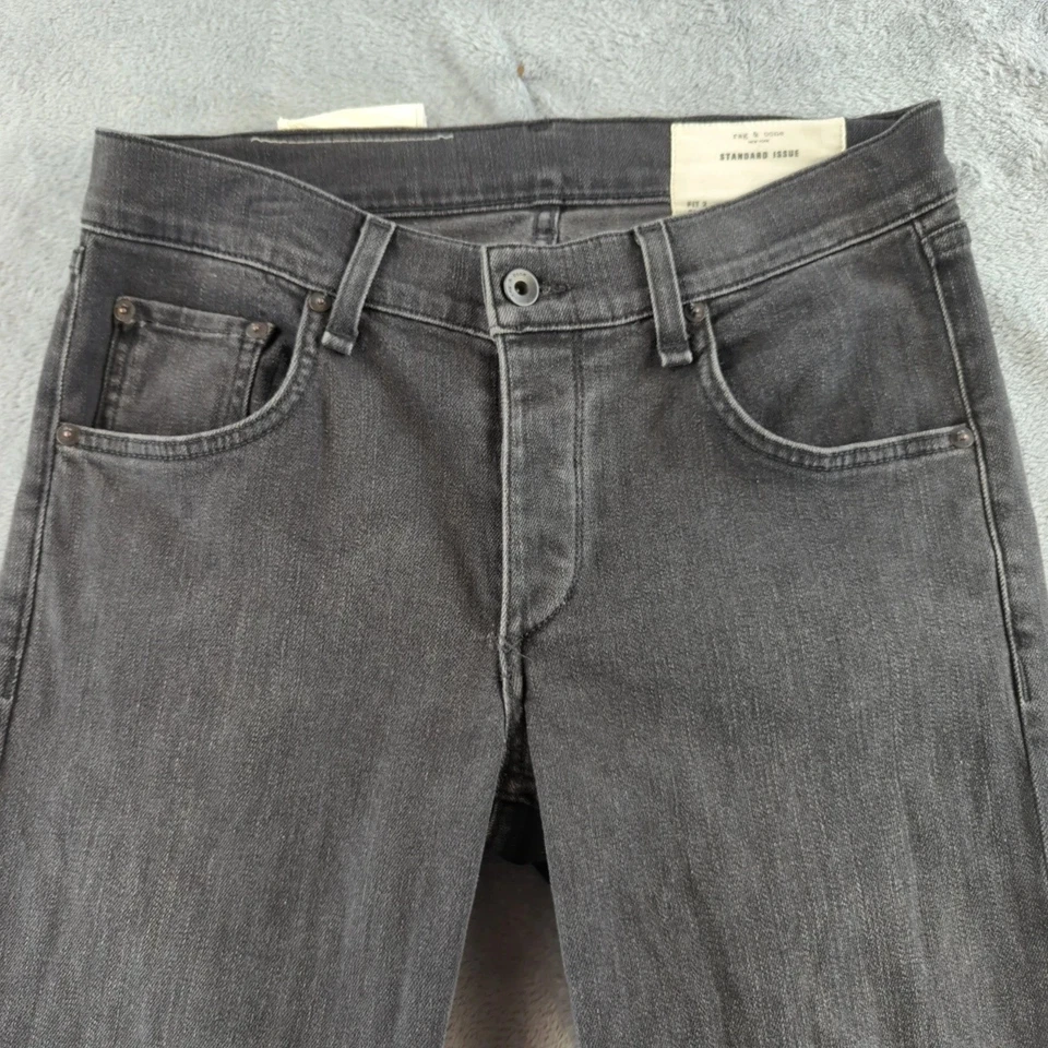 Rag & Bone Jeans Mens 30x34 Black Standard Issue Fit 2 Slim Leg Button Fly USA - Image 2 of 4