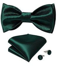 Mens Bow Tie Paisley Striped Self Bow Tie for Men Silk Woven Bowtie Dark Green