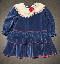 Vintage Navy Velvet Dress with Peter Pan Collar and Ruffles Lace Details size 2t