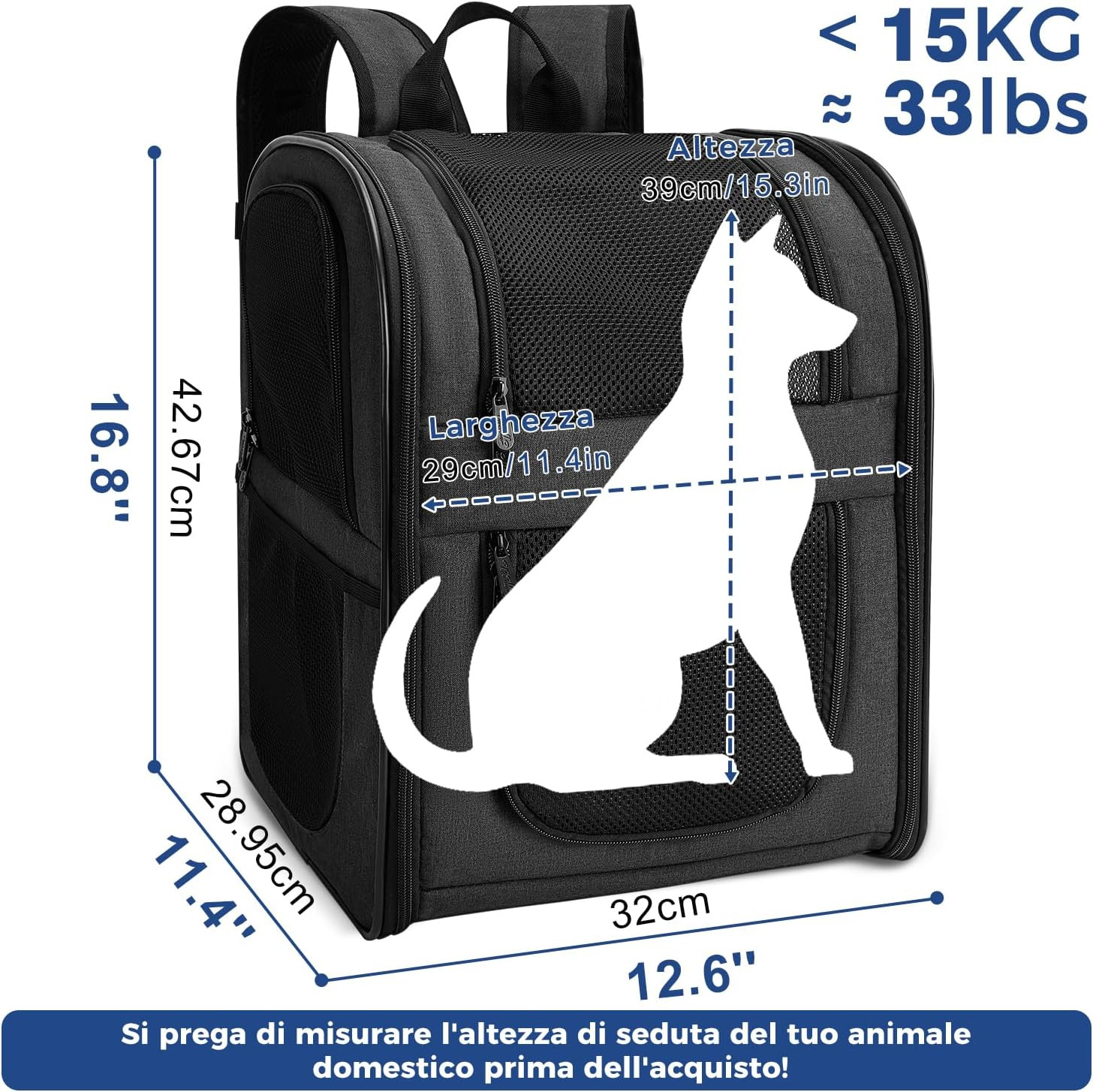 Zaino per Cani E Gatti per Animali Di Taglia Grande/Piccola (2-15 Kg) - Borsa Im - 2