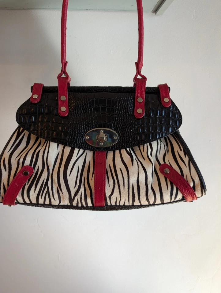 Bolsa de ombro Cleo & Patek Paris aba zebra cabelo de bezerro couro de avestruz crocodilo - Imagem 2 de 4