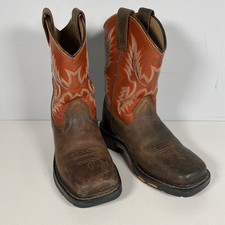 Ariat Work Hog Square Toe Brown Leather Cowboy Boots Youth Size 10 #10007837