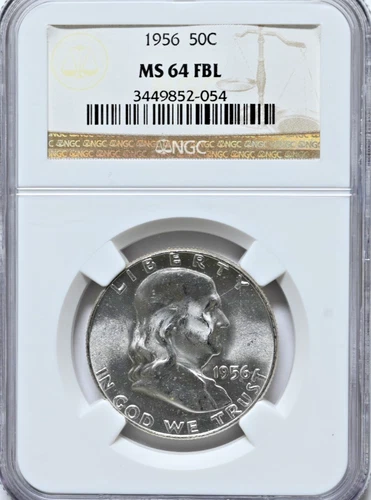1956 Franklin Half Dollar 50C NGC MS-64 FBL Graded Coin #054 BRIGHT LUSTER