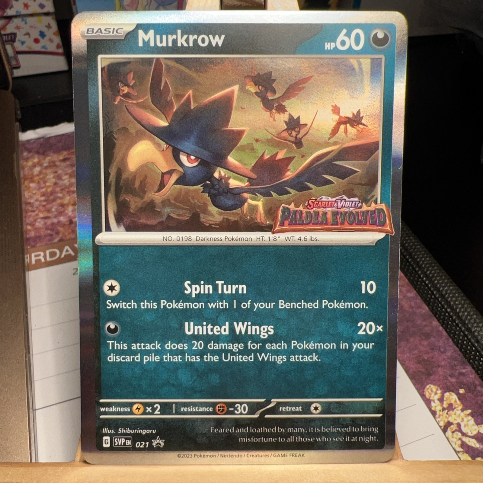 Murkrow 021 STAMPED Prerelease Paldea Evolved Black Star Promo Pokemon TCG MINT