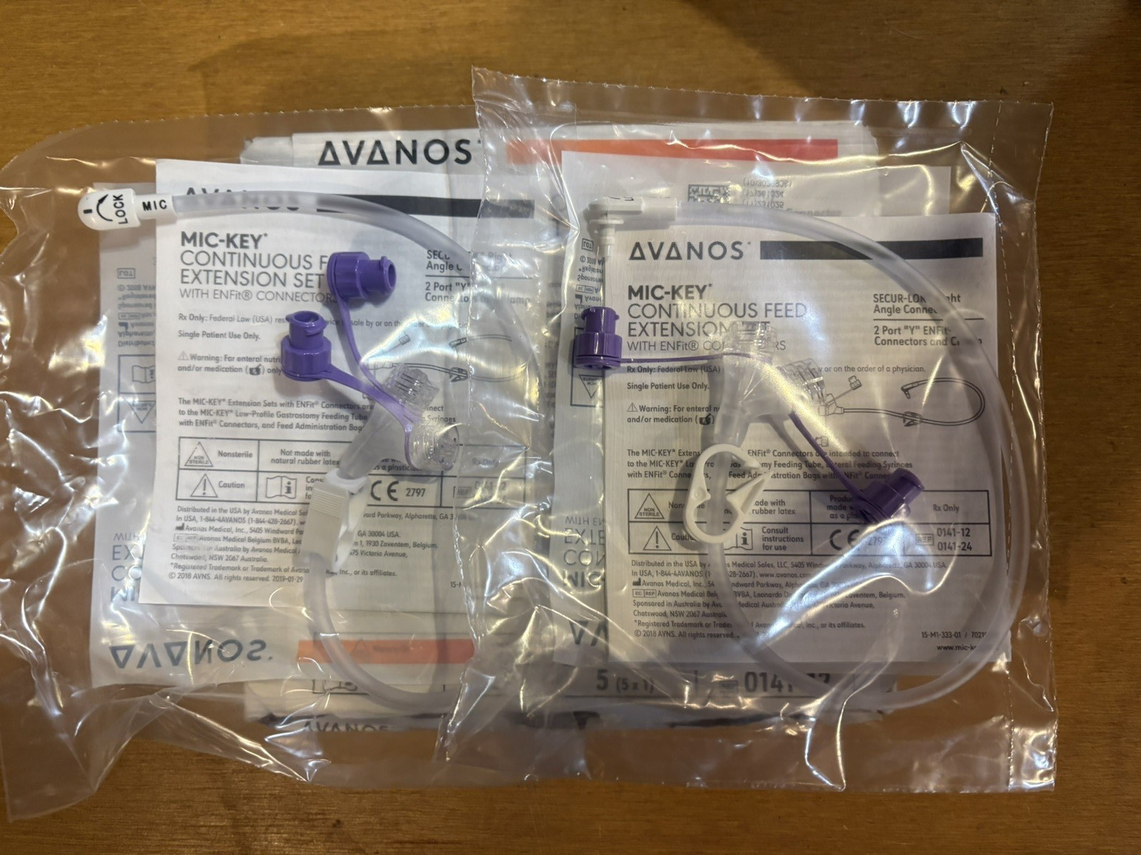 Two mic-key continuous feed extension set w/ ENFit connectors.  0141-12