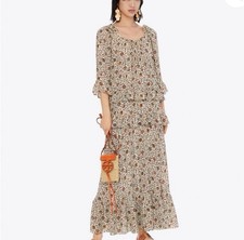 Tory Burch 100% Silk Floral Printed Ruffle Maxi Dress – Size 8 – NWT