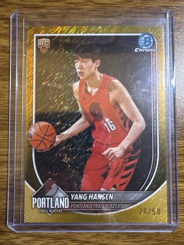 2025-26 Bowman Chrome Gold Shimmer Refractor Yang Hansen RC Rookie 26/50 Blazers